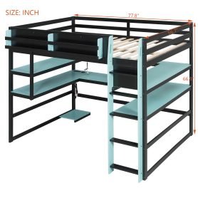 Full Size Wood Loft Bed With Desk, Side Storage Rack, Multi-storage Shelves And RGB Light