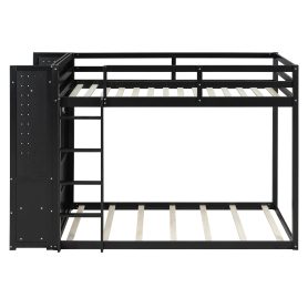 Twin Size Bunk Bed with 4 Storage Drawers, Hanging Rail, Light Strip and Built-in Shelves & Dual Pegboards
