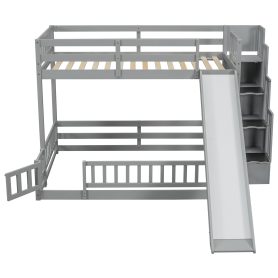 Twin Over Full Bunk Bed with Slide, Storage Staircase and Guardrails 61 Twin Over Full Bunk Bed with Slide, Storage Staircase and Guardrails