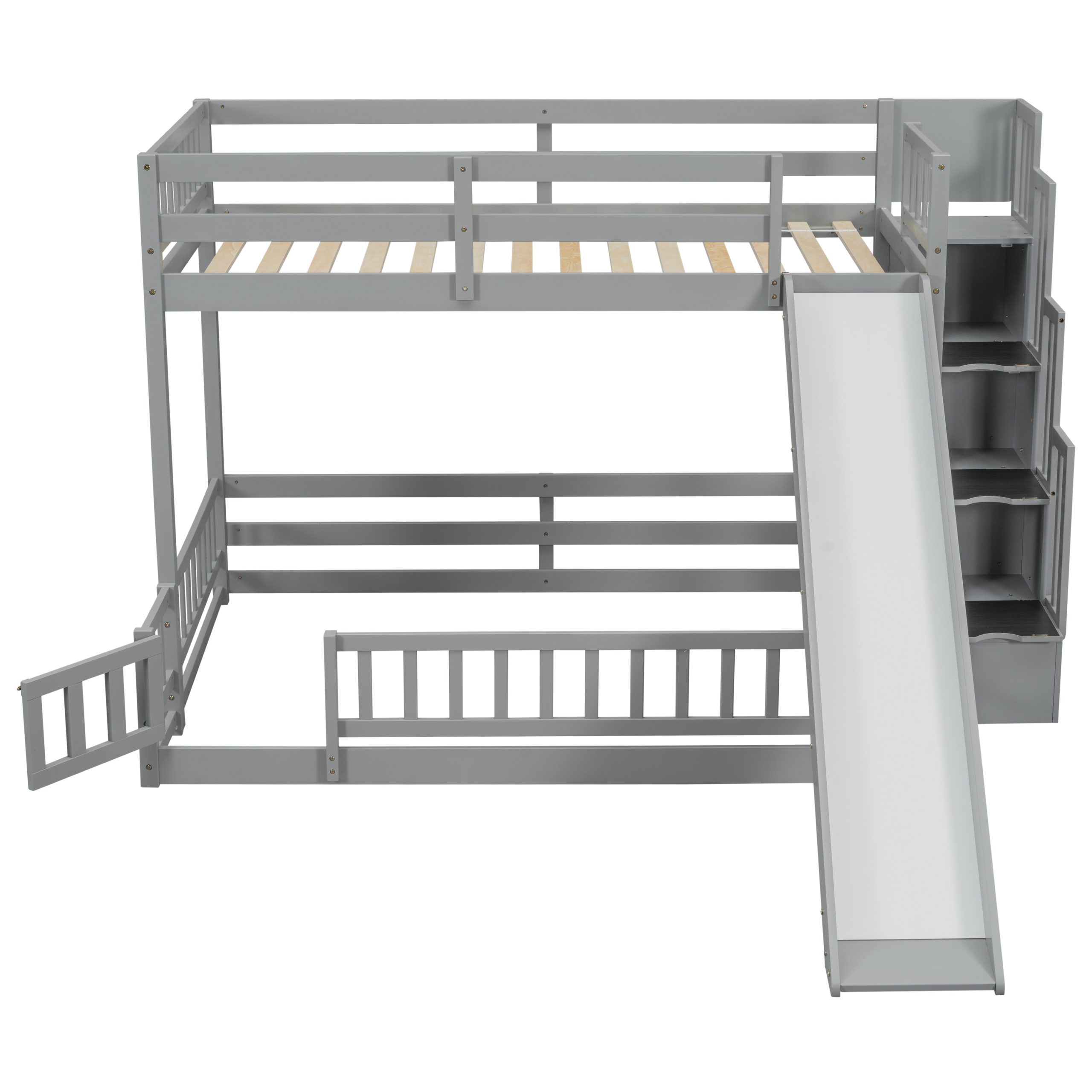 Twin Over Full Bunk Bed with Slide, Storage Staircase and Guardrails 32 Twin Over Full Bunk Bed with Slide, Storage Staircase and Guardrails