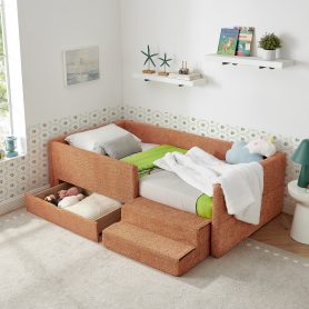 Safe Cozy Multi-Functional Kids Bed with Guardrails and Storage