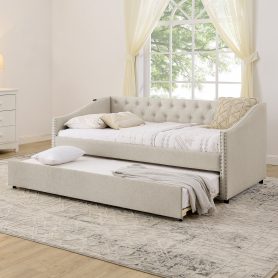 Twin Size Daybed with USB Charging & Pull-out Extendable Bed