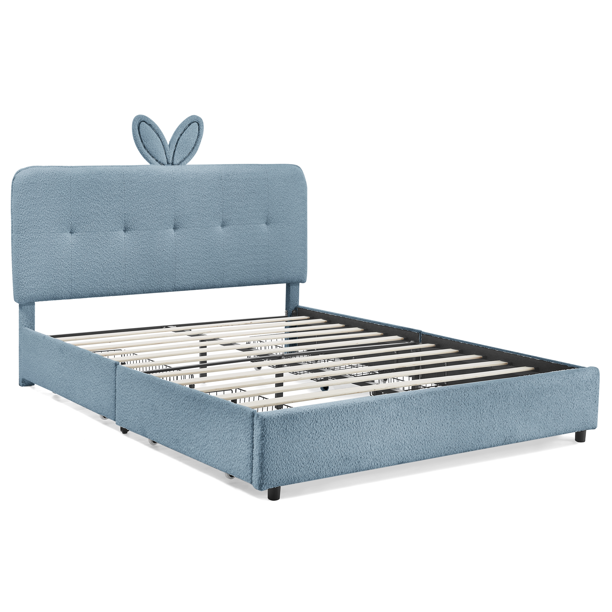 Full Size Kids Upholstered Bed With Oversized Rabbit Ear Headboard, Music Sync, LED Light & 4 Storage Drawers 15 Full Size Kids Upholstered Bed With Oversized Rabbit Ear Headboard, Music Sync, LED Light & 4 Storage Drawers