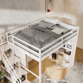 Full Loft Bed Frame with Built-In Wardrobe, Study Desk, Storage Shelves & Lights 32 Full Loft Bed Frame with Built-In Wardrobe, Study Desk, Storage Shelves & Lights