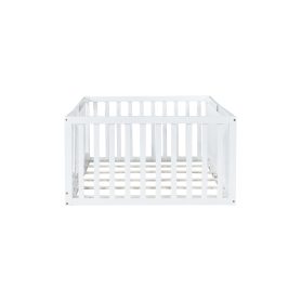 Twin Size Floor Bed with High Fence Railings