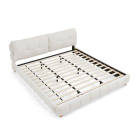 King Cream Style Bouclé Fabric Platform Bed 16 King Cream Style Bouclé Fabric Platform Bed