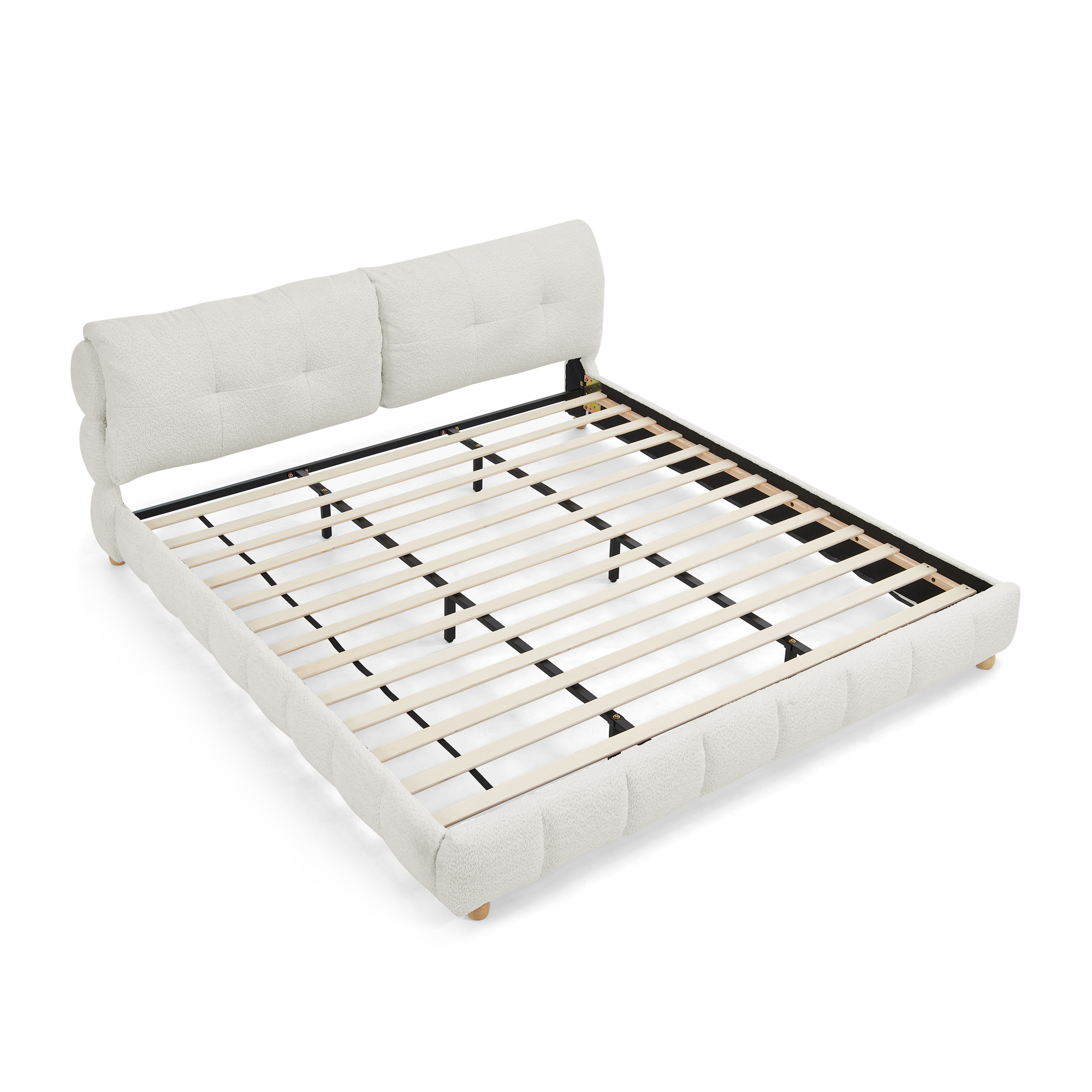 King Cream Style Bouclé Fabric Platform Bed 8 King Cream Style Bouclé Fabric Platform Bed