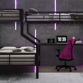 Twin Over Full L-shaped Bunk & Loft Bed, Built-in Wardrobe And Desk With USB