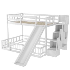 Pine Solid Wooden Bunk Bed with Slide, Storage Staircase and Safety Guardrails