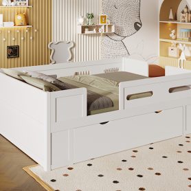 Wood Twin Size Platform Bed with Guardrail and Drawer