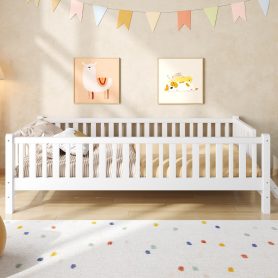 Wood Twin Size Platform Bed with Guardrail