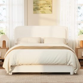 Boucle Queen Bed Frame with Adjustable Height Headboard