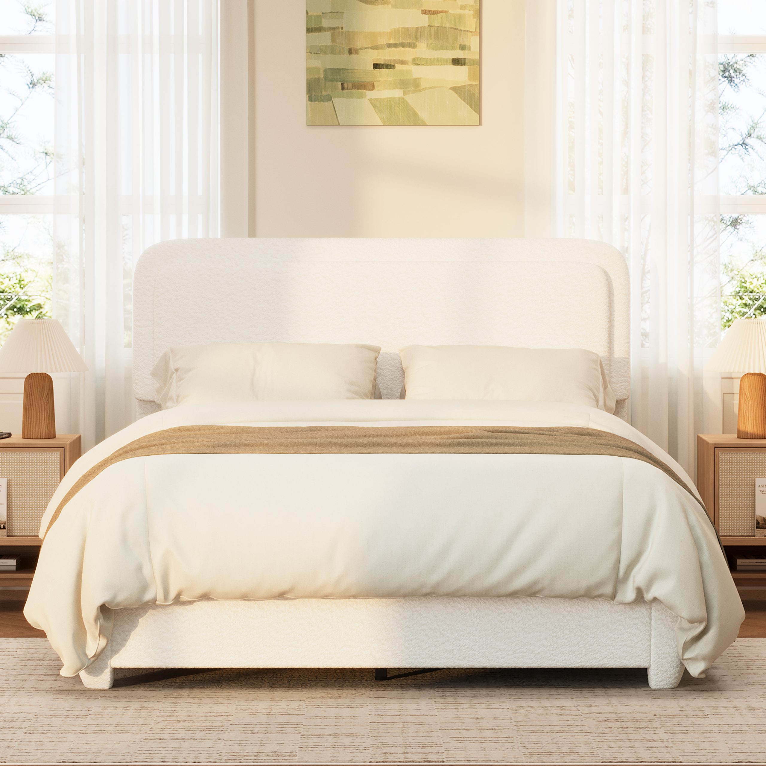 Boucle Queen Bed Frame with Adjustable Height Headboard 3 Boucle Queen Bed Frame with Adjustable Height Headboard