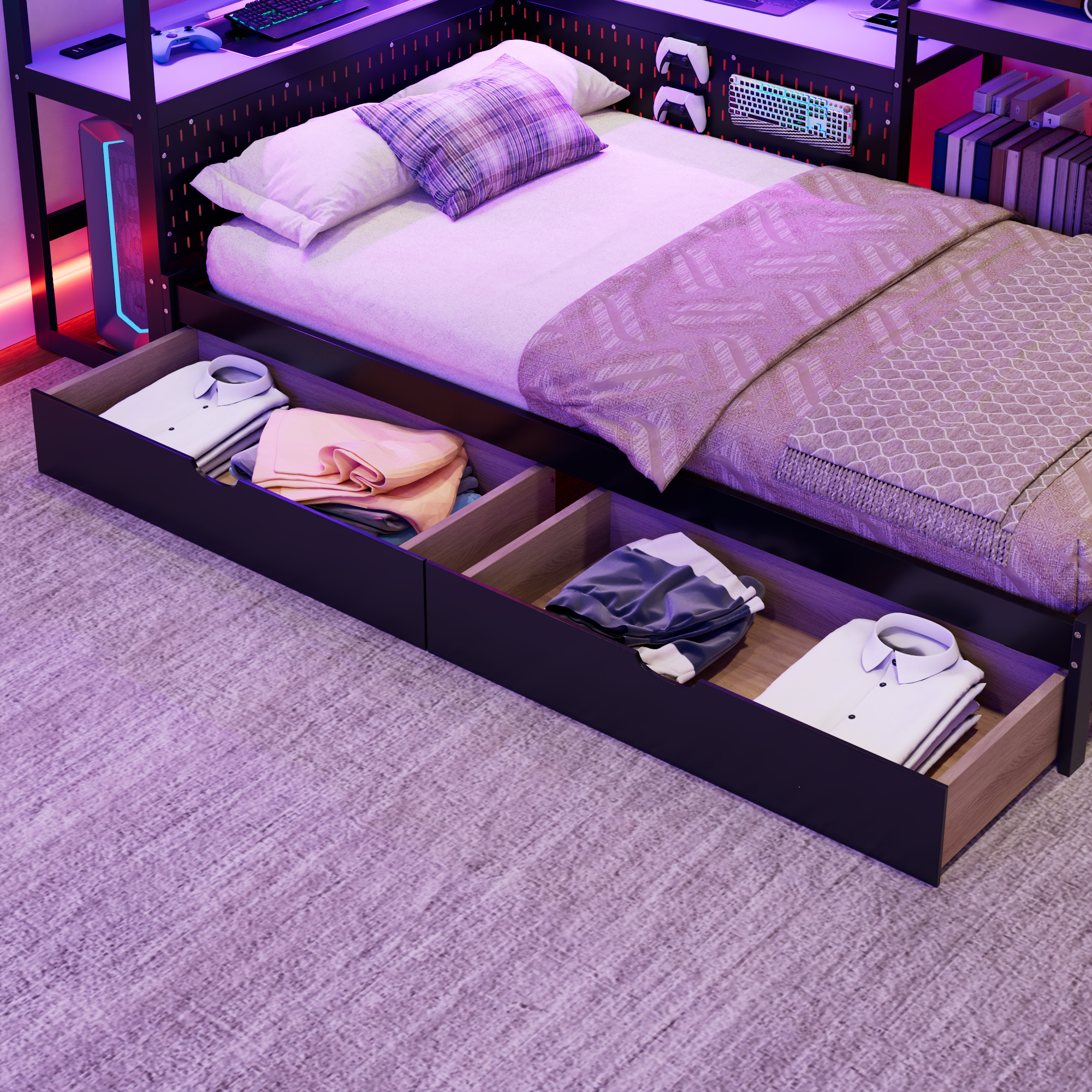 Twin Size Gaming Daybed with Integrated Desk and LED Light 24 Twin Size Gaming Daybed with Integrated Desk and LED Light