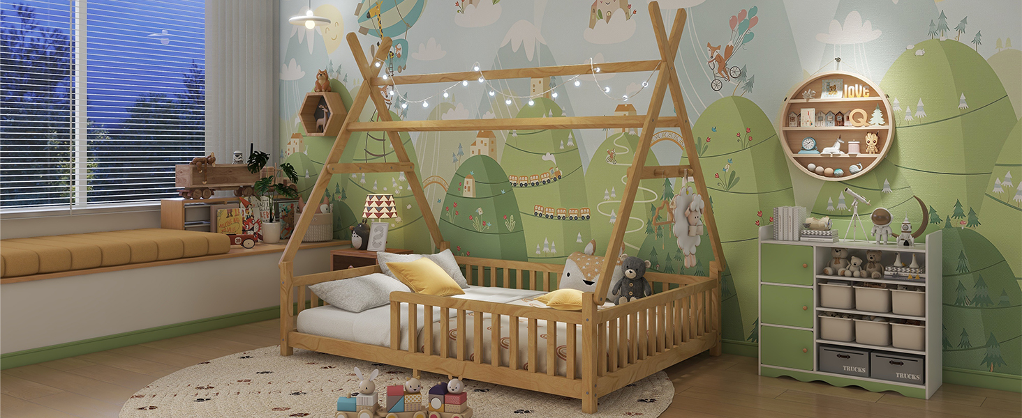 Full Low Floor House Bed With Fence And Roof 25 Full Low Floor House Bed With Fence And Roof