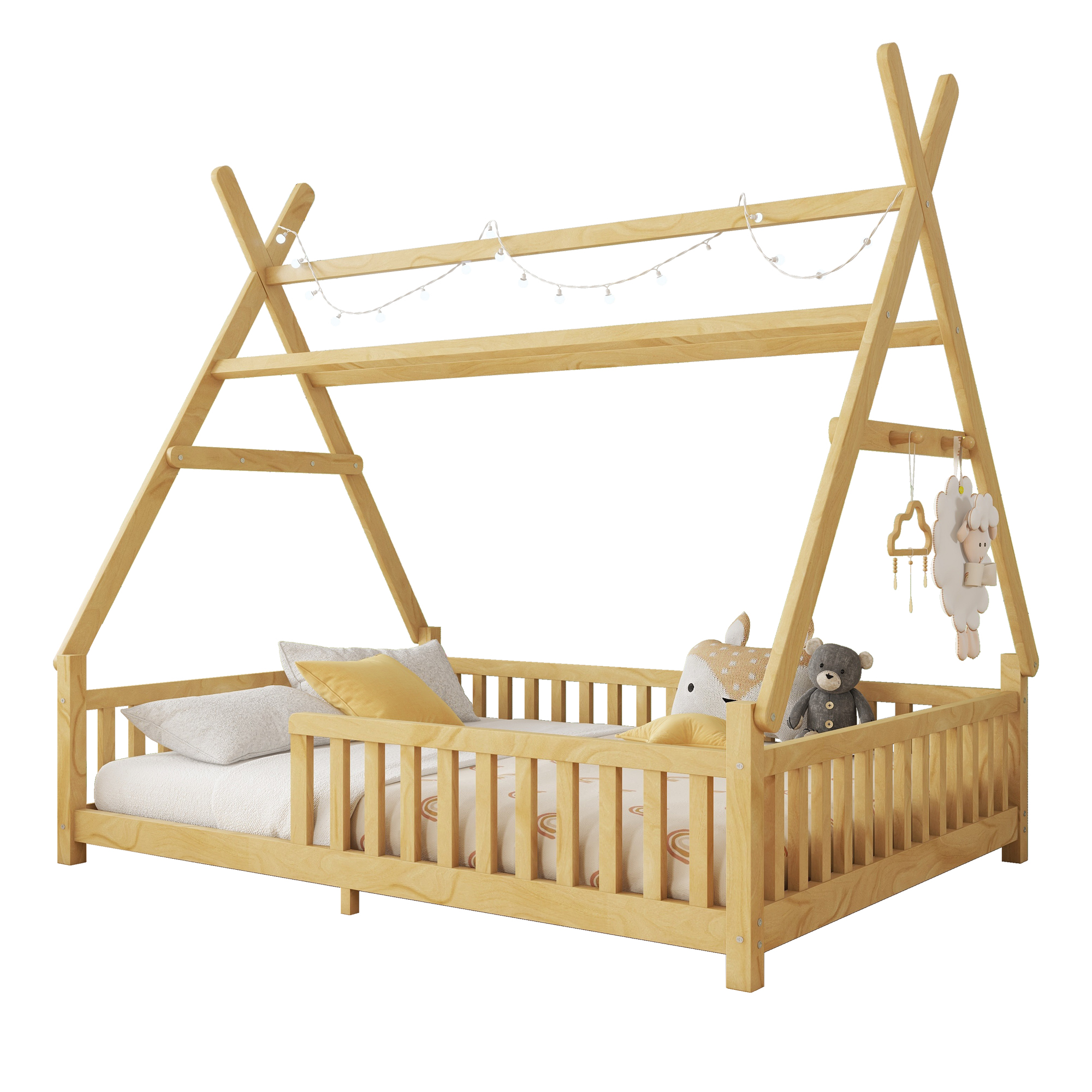 Full Low Floor House Bed With Fence And Roof 13 Full Low Floor House Bed With Fence And Roof