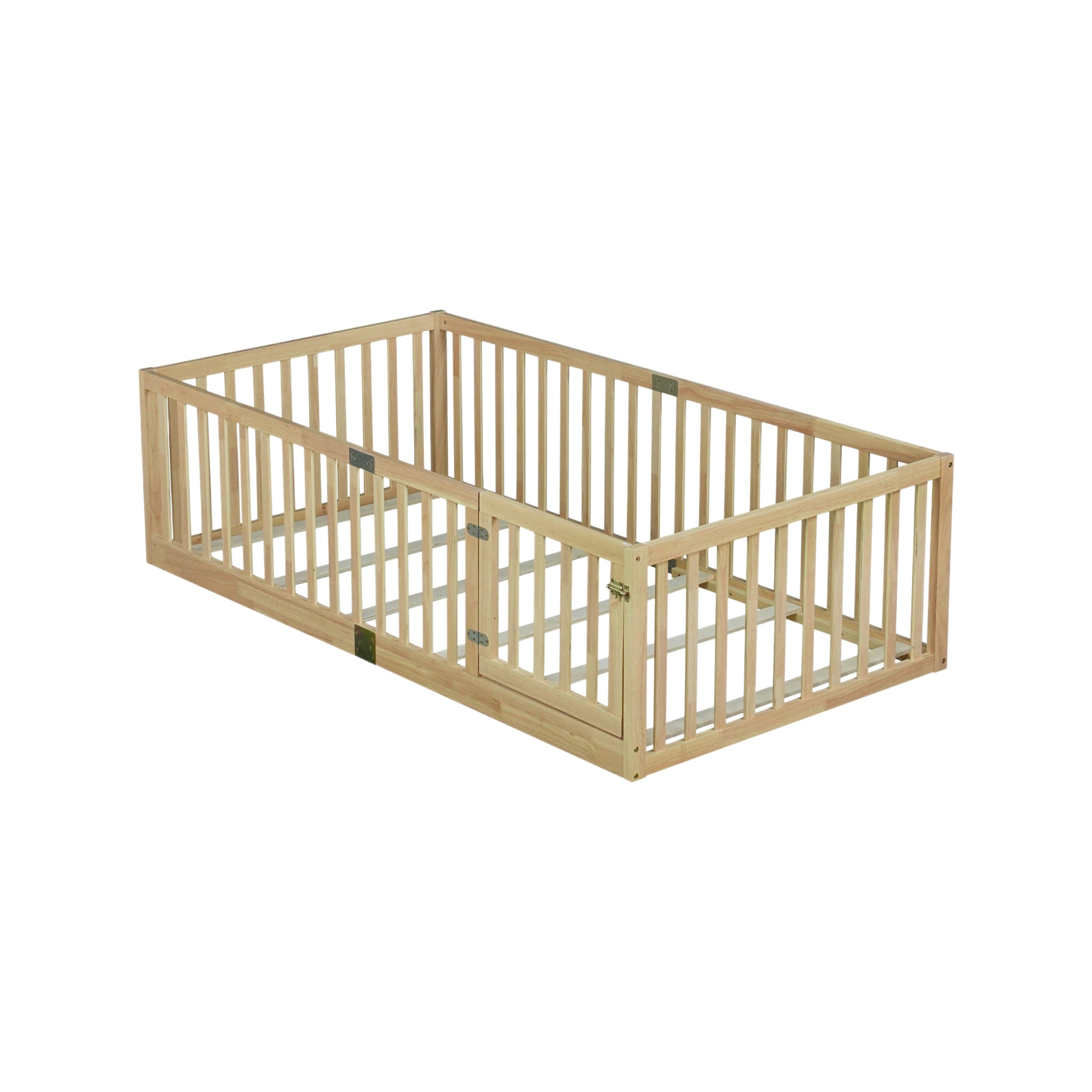 Twin Size Floor Bed with High Fence Railings, without Door 12 Twin Size Floor Bed with High Fence Railings
