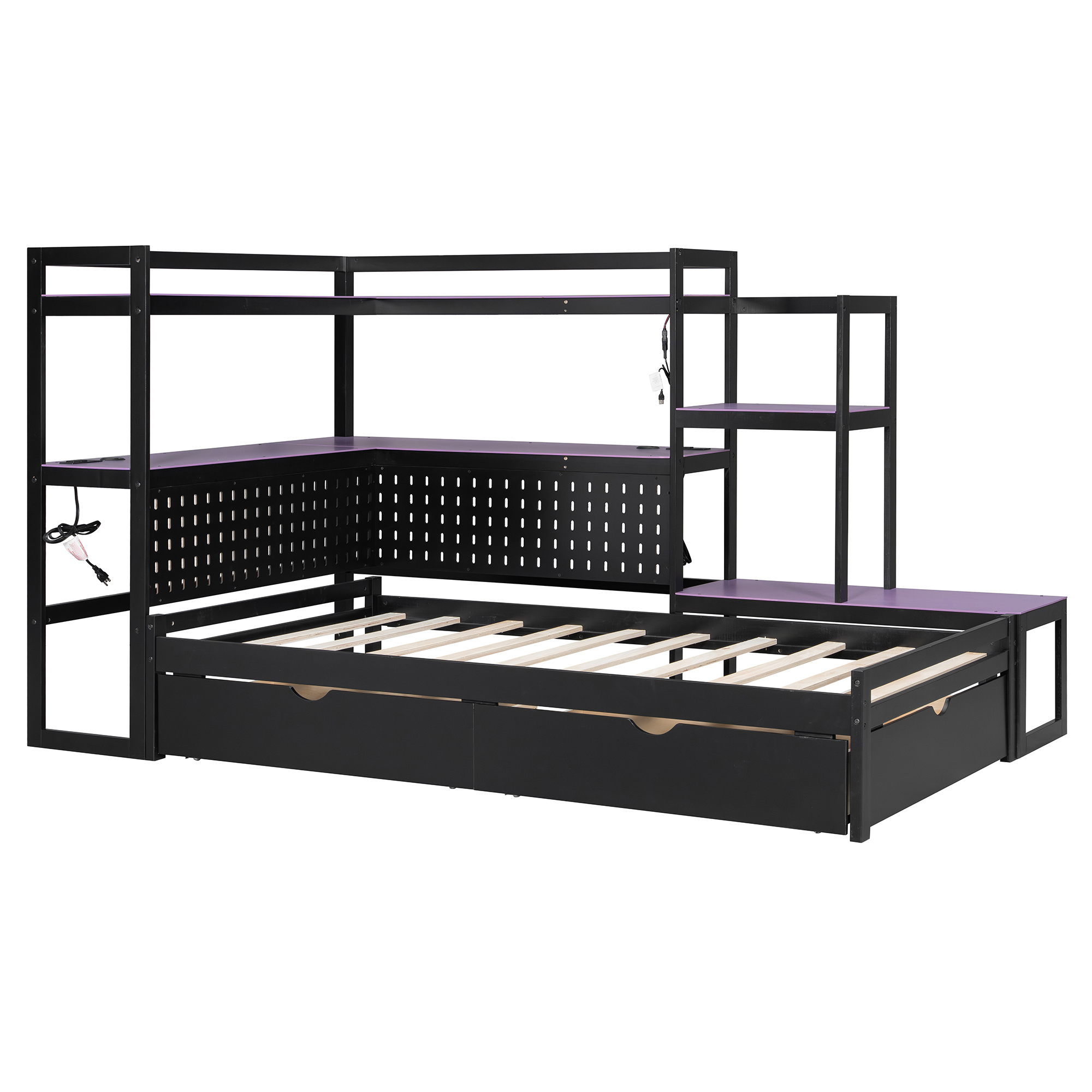 Twin Size Gaming Daybed with Integrated Desk and LED Light 36 Twin Size Gaming Daybed with Integrated Desk and LED Light