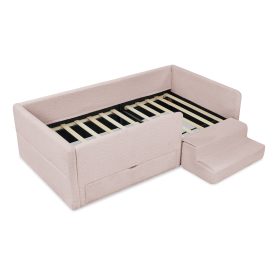 Twin Size Safe Cozy Multi-Functional Kids Bed with Guardrails and Storage