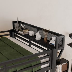 Metal Full Size Loft Bed With Foldable Desk,Light Strip, Staircase Storage And Charging Station