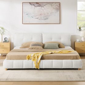 King Cream Style Bouclé Fabric Platform Bed 12 King Cream Style Bouclé Fabric Platform Bed