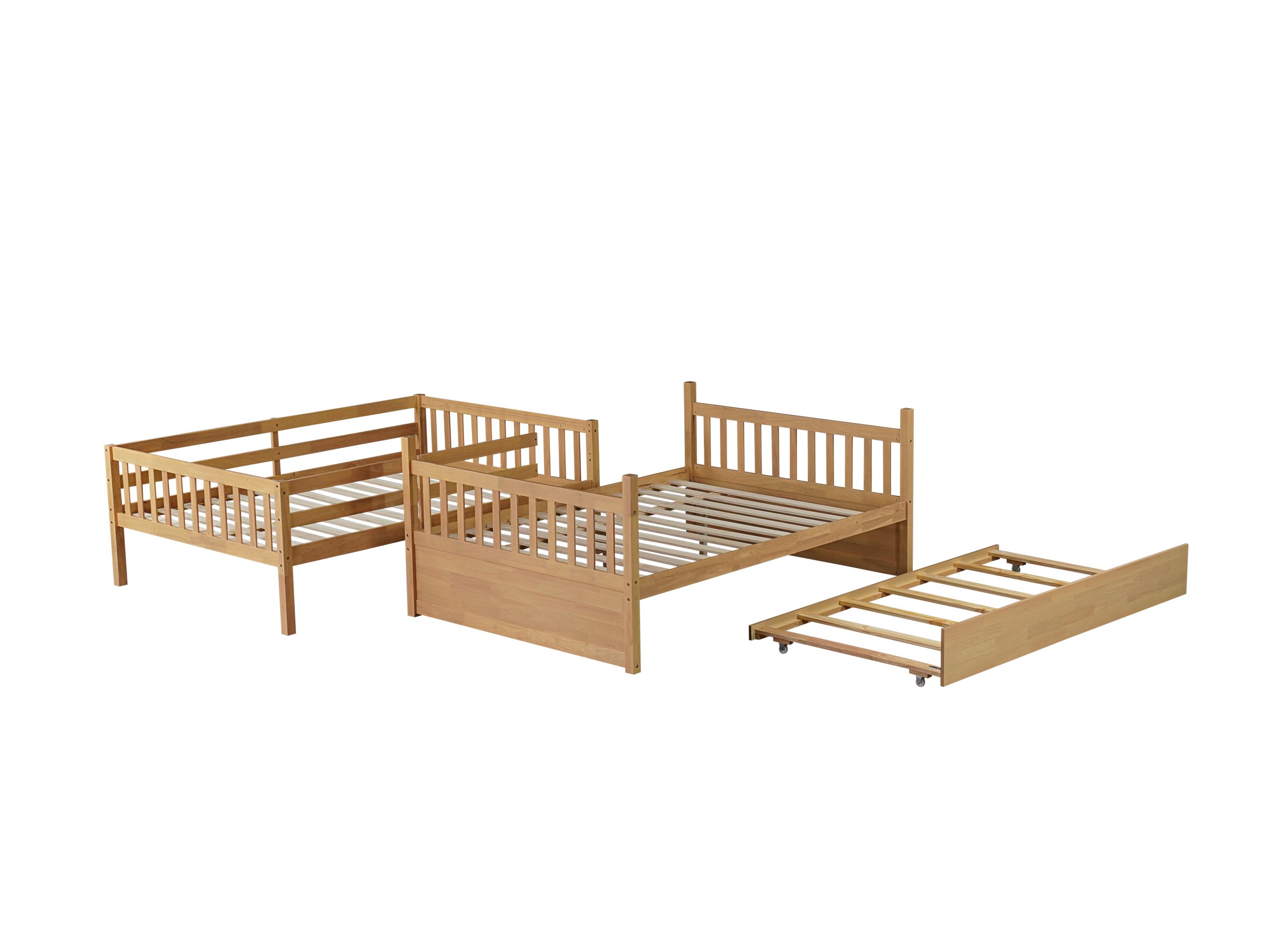 Full Over Full Rubber Wood Bunk Bed with Trundle, Ladder and Guardrails 11 Full Over Full Rubber Wood Bunk Bed with Trundle, Ladder and Guardrails