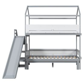 House-Shaped Wooden Bunk Bed with Slide & Storage Staircase