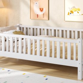 Wood Twin Size Platform Bed with Guardrail