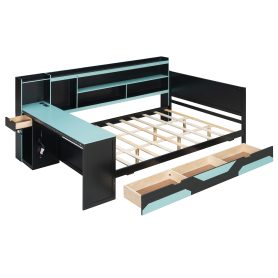 Queen Size Gaming Daybed with Integrated Desk and Lights