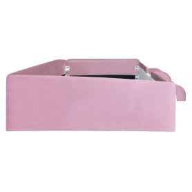 Twin Size Velvet Upholstered Daybed with Stairs & Gas Lift Storage Ottoman, Contrast Color, Padded Guardrails