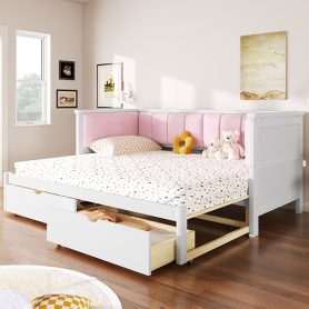 Twin XL to King Size Daybed with Two Storage Drawers and Upholstered Backrest