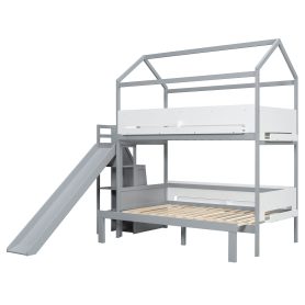 House-Shaped Wooden Bunk Bed with Slide & Storage Staircase