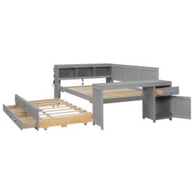 Full Size Daybed With Storage Shelves, Drawers, Trundle, Charging Station, LED Light, Desk And Cabinet