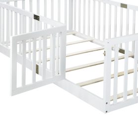 Twin Size Floor Bed with High Fence Railings