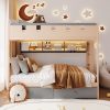 Full Size Castle Style Bunk Bed with 2 Drawers, Shelf and LED Light