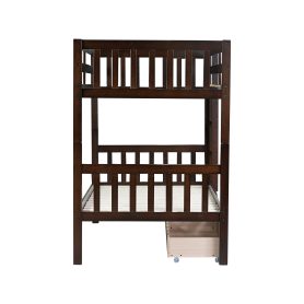 Twin Over Twin Rubber Wood Bunk Bed With 2 Drawers, Ladder And Safety Guardrails 36 Twin Over Twin Rubber Wood Bunk Bed With 2 Drawers, Ladder And Safety Guardrails