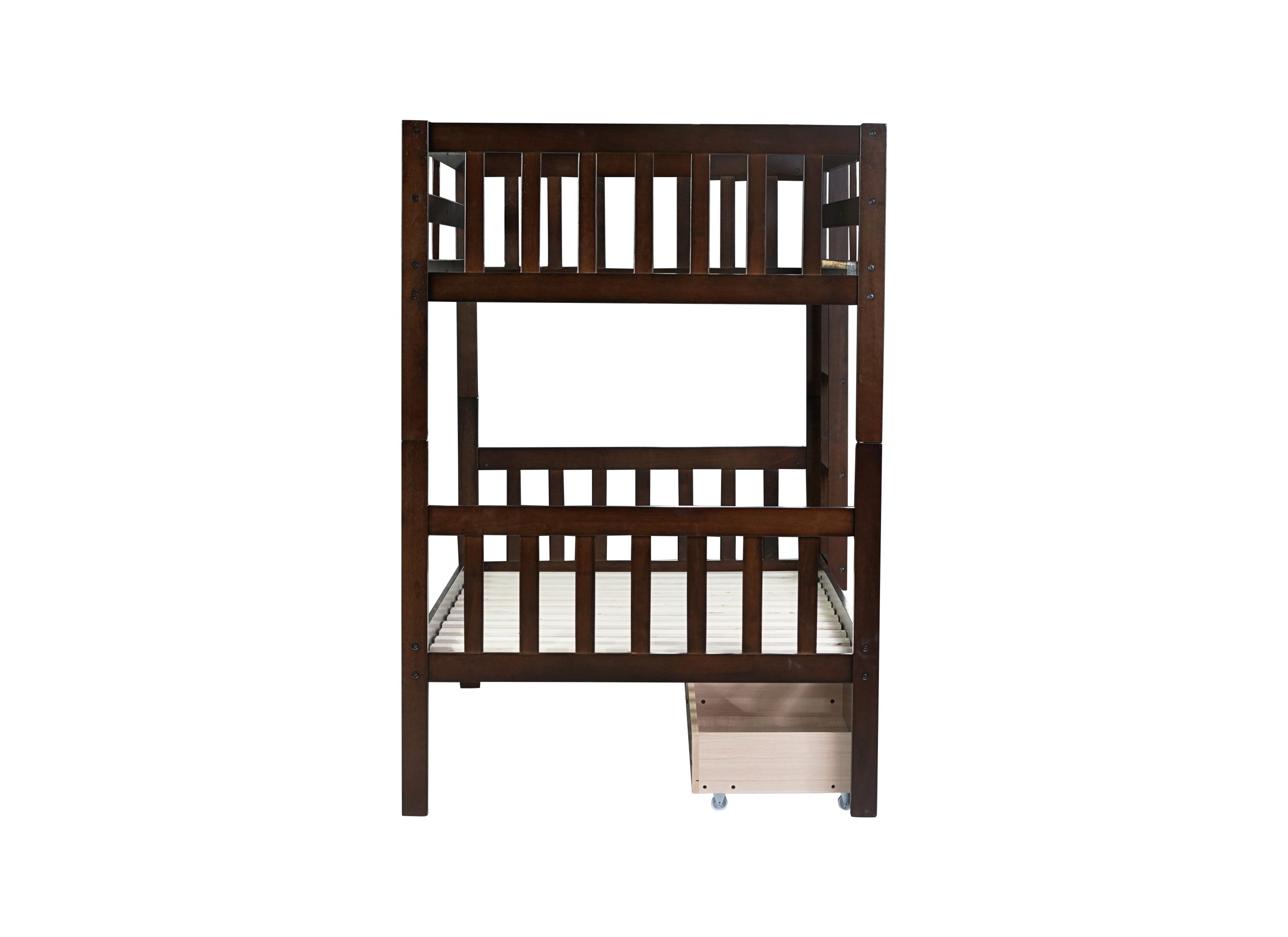 Twin Over Twin Rubber Wood Bunk Bed With 2 Drawers, Ladder And Safety Guardrails 9 Twin Over Twin Rubber Wood Bunk Bed With 2 Drawers, Ladder And Safety Guardrails