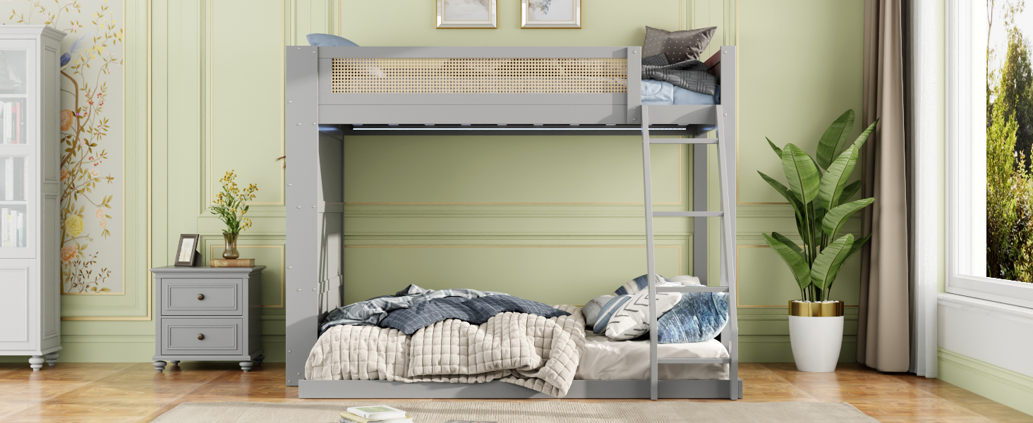 Twin over Full Bunk Bed with Shelf and LED 18 Twin over Full Bunk Bed with Shelf and LED