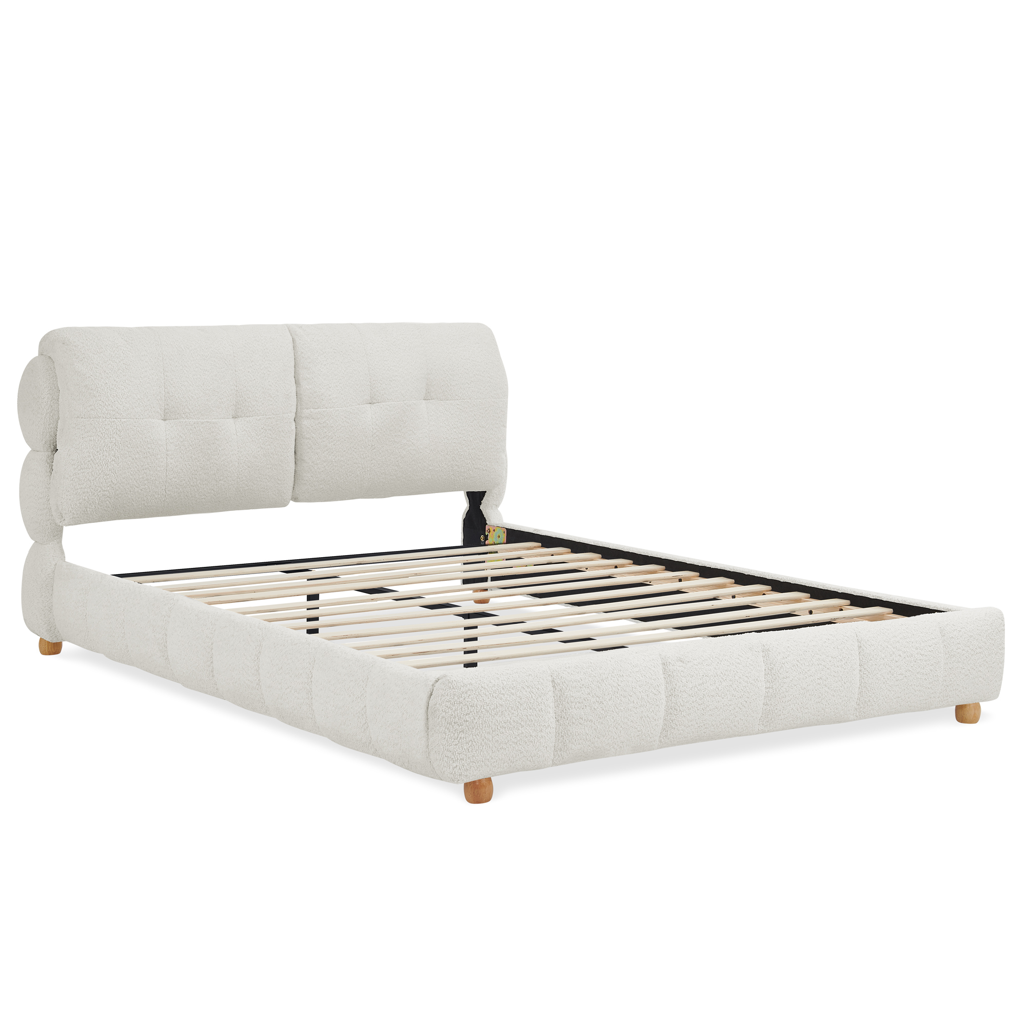 Queen Cream Style Bouclé Fabric Platform Bed 8 Queen Cream Style Bouclé Fabric Platform Bed