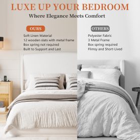 Upholstered Queen Bed Frame with Wingback Headboard 28 Upholstered Queen Bed Frame with Wingback Headboard