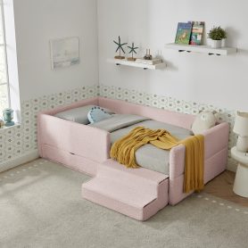 Twin Size Safe Cozy Multi-Functional Kids Bed with Guardrails and Storage