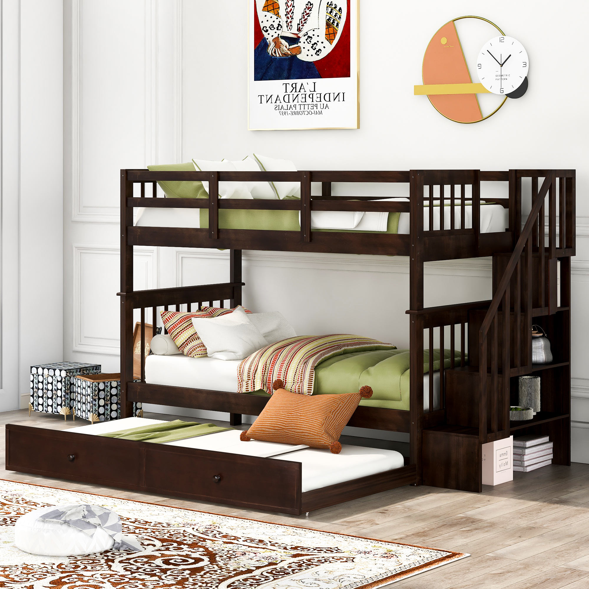 Stairway Twin-over-Twin Bunk Bed With Twin Size Trundle