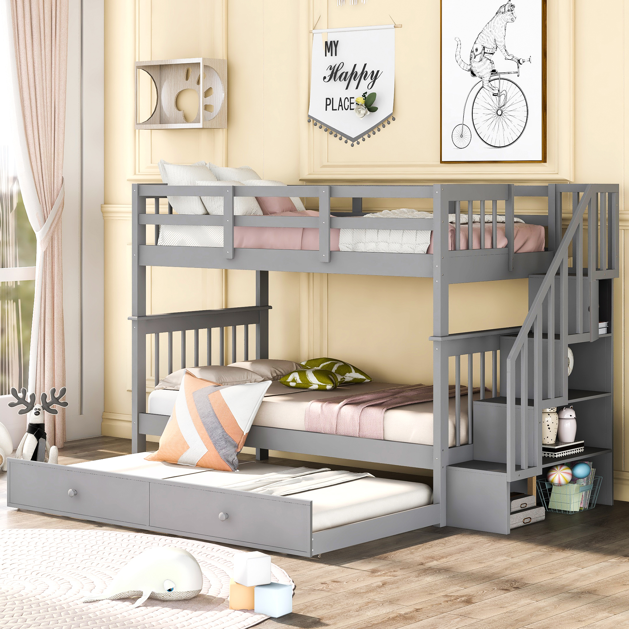 Stairway Twin-over-Twin Bunk Bed With Twin Size Trundle