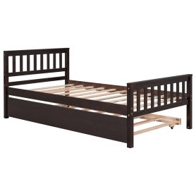 Twin Size Platform Bed Frame With Trundle, Headboard And Footboard