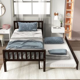 Twin Size Platform Bed Frame With Trundle, Headboard And Footboard