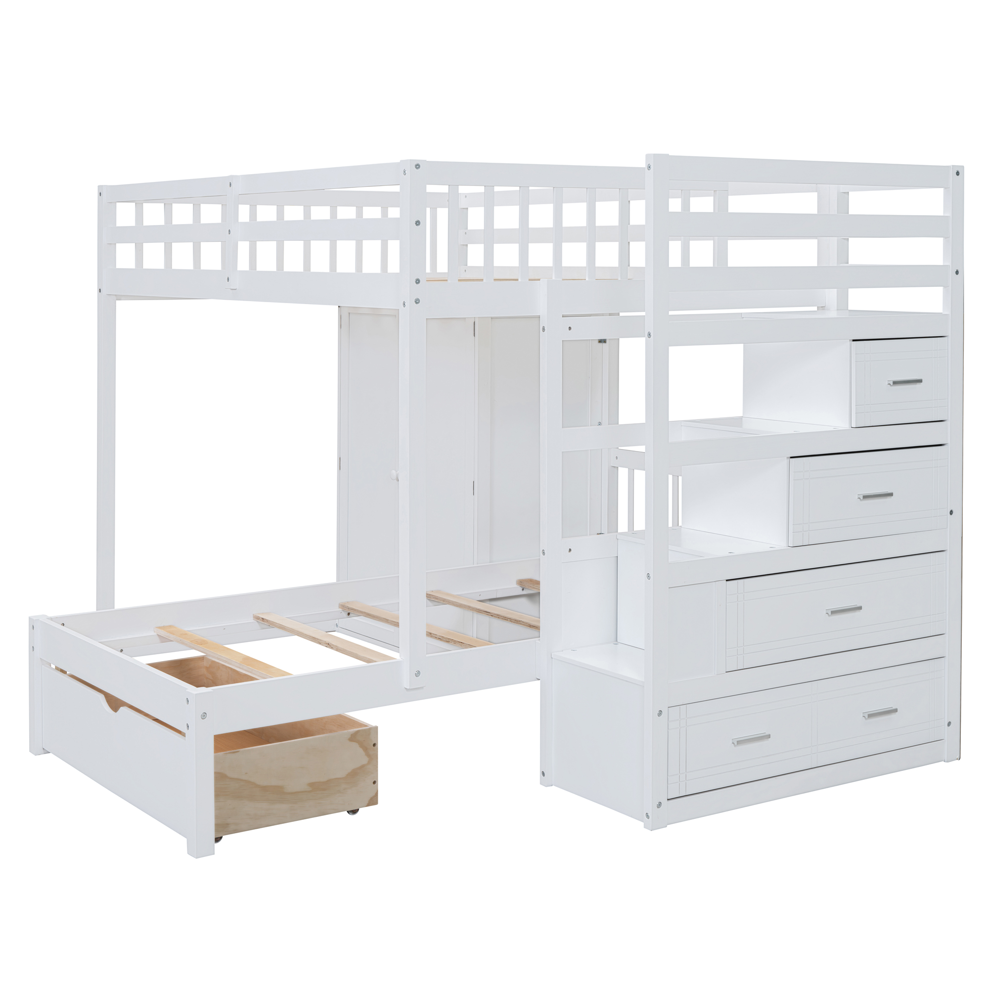 Full Over Twin Bunk Bed with Wardrobe, Drawers 7 Full Over Twin Bunk Bed with Wardrobe, Drawers