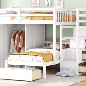Full Over Twin Bunk Bed with Wardrobe, Drawers 42 Full Over Twin Bunk Bed with Wardrobe, Drawers