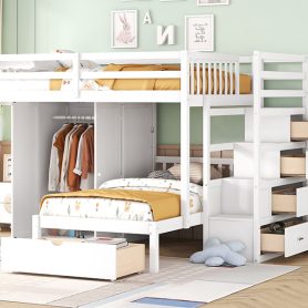 Full Over Twin Bunk Bed with Wardrobe, Drawers 39 Full Over Twin Bunk Bed with Wardrobe, Drawers