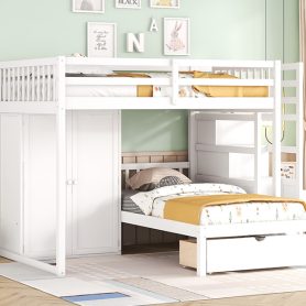 Full Over Twin Bunk Bed with Wardrobe, Drawers 40 Full Over Twin Bunk Bed with Wardrobe, Drawers