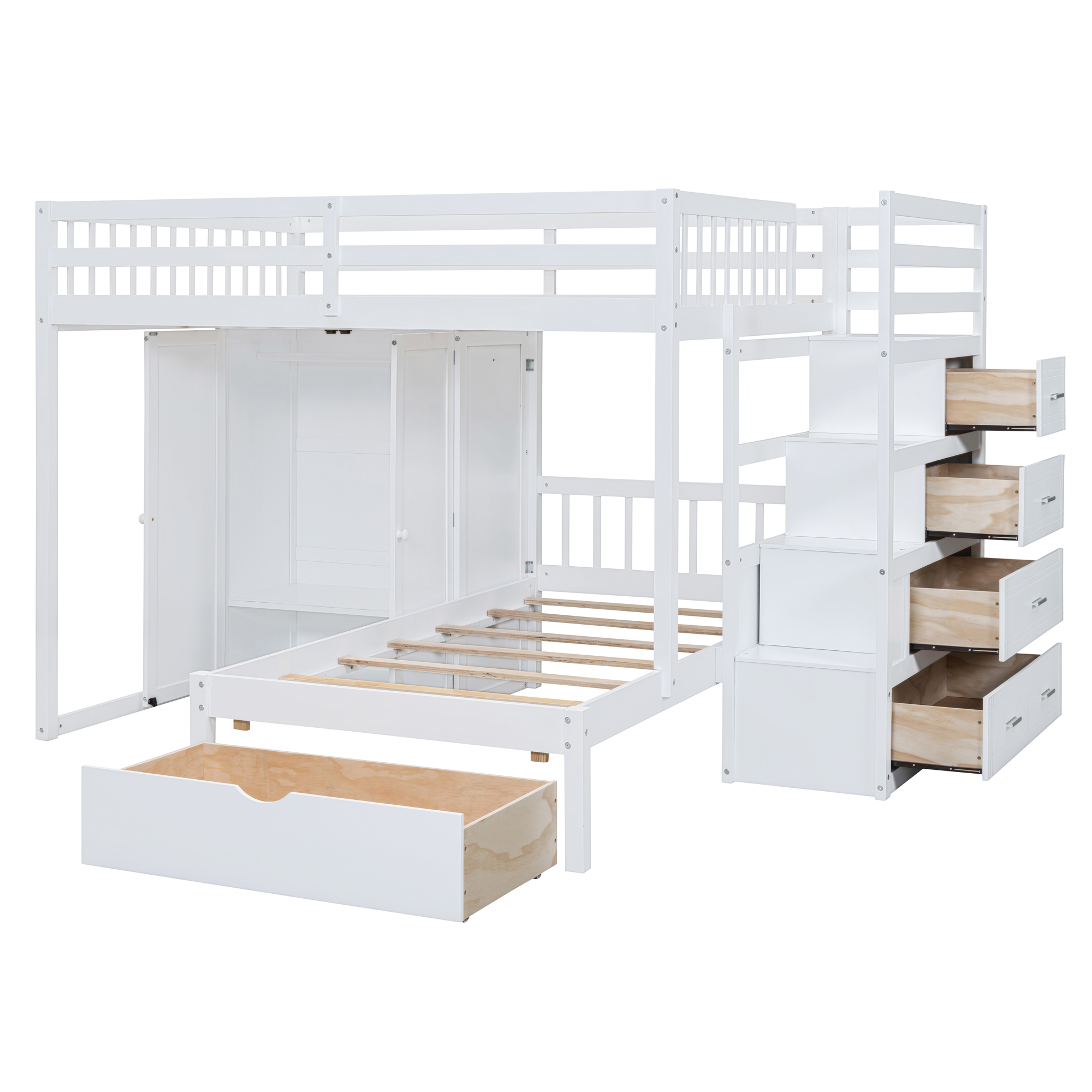 Full Over Twin Bunk Bed with Wardrobe, Drawers 9 Full Over Twin Bunk Bed with Wardrobe, Drawers